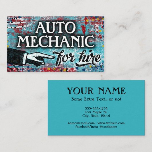 Auto-mechanisme voor hire Visitekaartjes - blauw r (Voorkant / Achterkant)