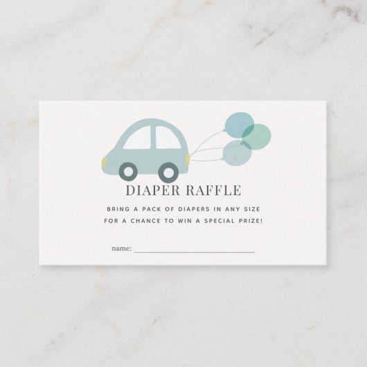 Auto met Ballonnen Blauwe Jongen Luier Raffle Tick Informatiekaartje (Voorkant)