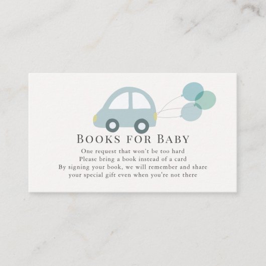 Auto met ballonnen Blue Boy Book Request Informatiekaartje (Voorkant)