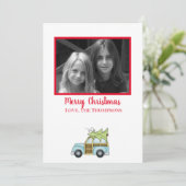 Auto met kerstboom feestdagenkaart (Staand voorkant)