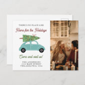 Auto met kerstboom Fotovakantie Aankondigingskaart (Voorkant / Achterkant)