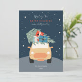 Auto met kerstboom Prettige feestdagen Kaart (Staand voorkant)