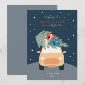 Auto met kerstboom Prettige feestdagen Kaart (Voorkant / Achterkant)