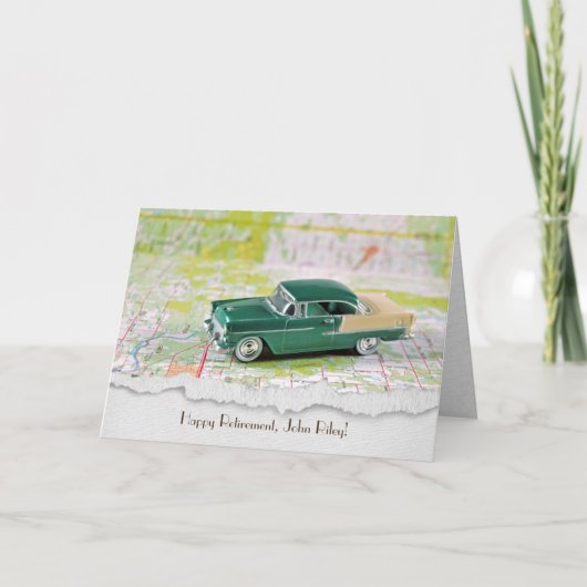 auto met pensioen op wegenkaart kaart (Voorkant)