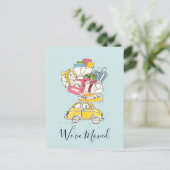 Auto met reiskoffers We hebben Briefkaart verplaat (Staand voorkant)