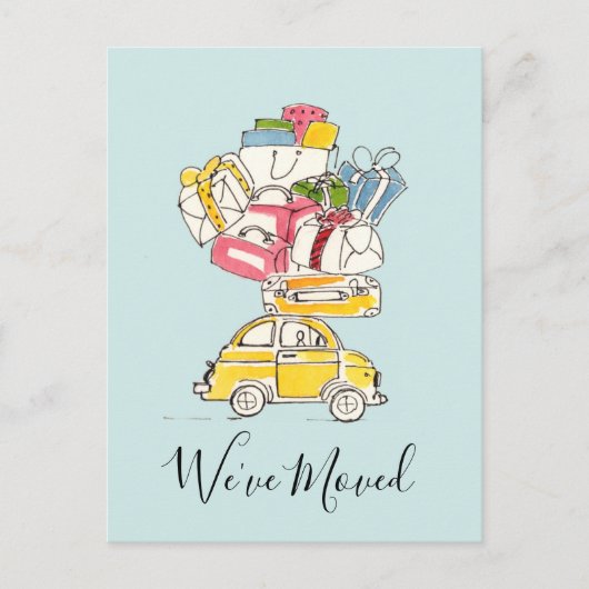 Auto met reiskoffers We hebben Briefkaart verplaat (Voorkant)