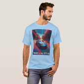 Auto met rode en blauwe effecten t-shirt (Voorkant volledig)