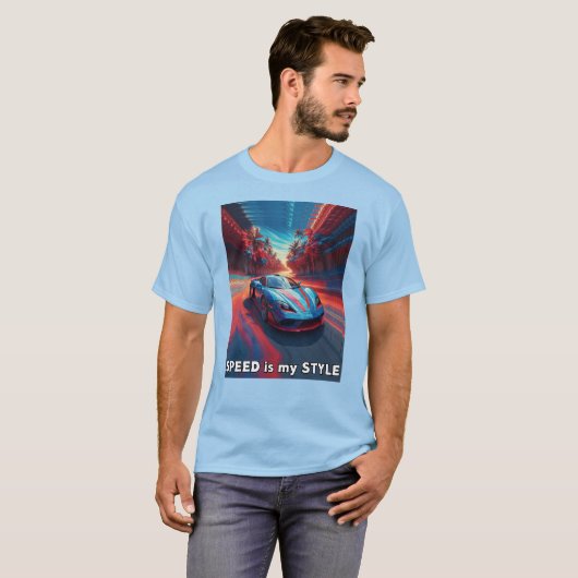 Auto met rode en blauwe effecten t-shirt (Voorkant volledig)