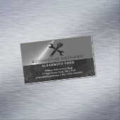 auto monteur garage Metallic zilver glanzend staal Magnetisch Visitekaartje (Voorbeeld)
