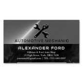 auto monteur garage Metallic zilver glanzend staal Magnetisch Visitekaartje (Voorkant)