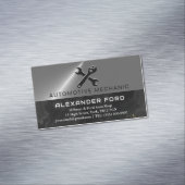 auto monteur garage Metallic zilver glanzend staal Magnetisch Visitekaartje (Voorbeeld)