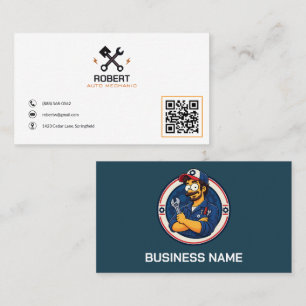 Auto monteur mascotte QR-code reparatie auto Visitekaartje