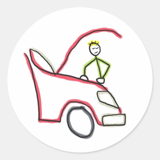 Auto monteur Stickman Ronde Sticker (Voorkant)