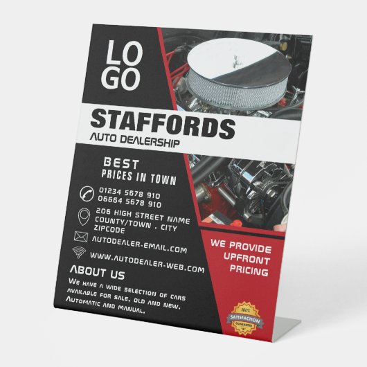 Auto Motor, Auto Dealership Adverteren Reclamebord Met Voetstuk (Voorkant)