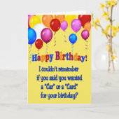 "Auto" of "kaart?" Verjaardagskaart. Grappig Kaart (Gele Bloem)