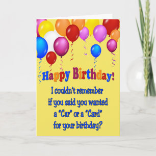 "Auto" of "kaart"?  Verjaarkaart.  Grappig Kaart