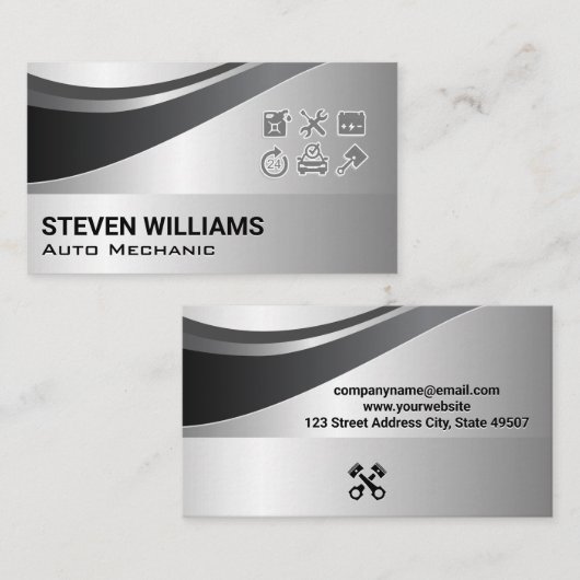 Auto-onderdelen en services | metallische achtergr visitekaartje (Voorkant / Achterkant)