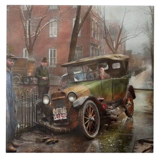 Auto-ongeluk - Let op ijs 1921 Tegeltje (Voorkant)