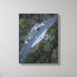 auto op weg in bos canvas afdruk