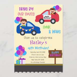 Auto Parade Verticale verjaardagsfeestje uitnodigi Kaart