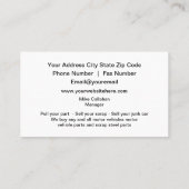 Auto Parts Salvation Yard Automotive Design Visitekaartje (Achterkant)