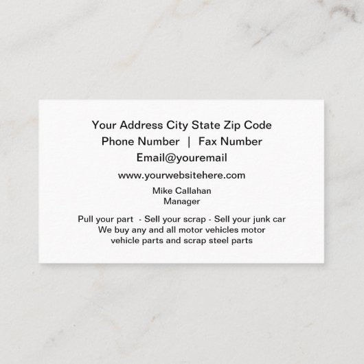 Auto Parts Salvation Yard Automotive Design Visitekaartje (Achterkant)