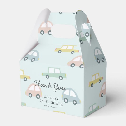 Auto Patroon Blauw Meisje Baby shower Favor Box Bedankdoosjes (Voorkant Zijde)