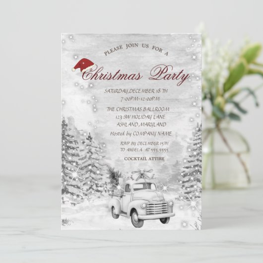 Auto Pine Tree Sneeuw Bos Kerstmis Kaart (Staand voorkant)