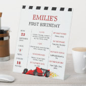 Auto Race Baby 1e Verjaardag Mijlpaal teken Reclamebord Met Voetstuk (Insitu)