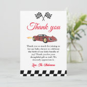 Auto Race Baby shower Dank u kaart (Staand voorkant)