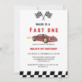 Auto race Fast One Boy Eerste Verjaardagsfeest Kaart (Voorkant)