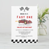 Auto race Fast One Boy Eerste Verjaardagsfeest Kaart (Staand voorkant)
