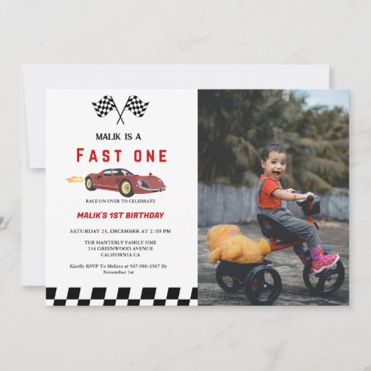 Auto race Fast One Boy Eerste Verjaardagsfeest Kaart (Voorkant)