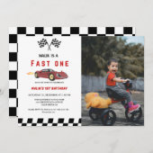 Auto race Fast One Boy Eerste Verjaardagsfeest Kaart (Voorkant / Achterkant)