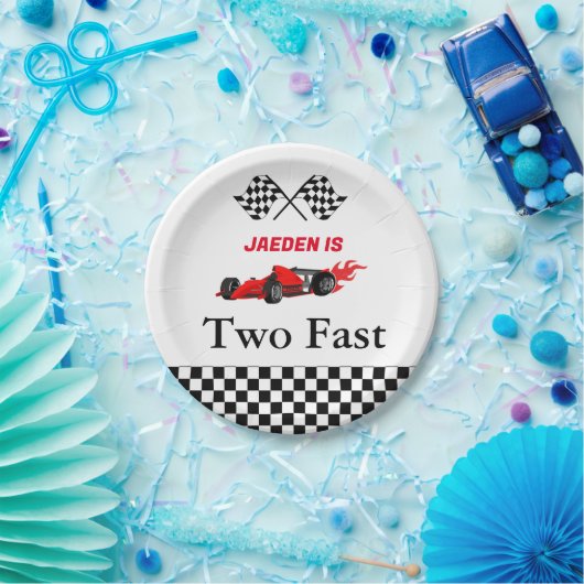 Auto race jongen 2e verjaardagsfeest papieren bordje (Feest)