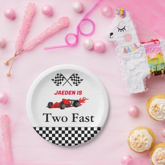 Auto race jongen 2e verjaardagsfeest papieren bordje (Feest)