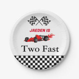 Auto race jongen 2e verjaardagsfeest papieren bordje