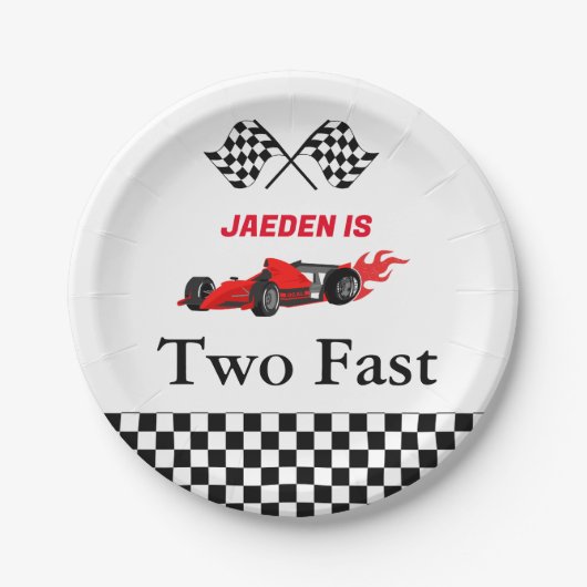 Auto race jongen 2e verjaardagsfeest papieren bordje (Voorkant)
