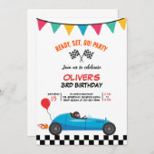 Auto Race Kids Verjaardagsfeest Uitnodiging Flat K (Voorkant / Achterkant)