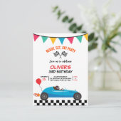 Auto Race Kids Verjaardagsfeest Uitnodiging Post K (Staand voorkant)