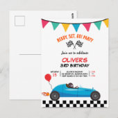 Auto Race Kids Verjaardagsfeest Uitnodiging Post K (Voorkant / Achterkant)
