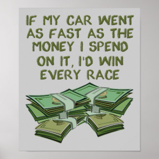 Auto-racen snel als geld grappig Poster-bord Poster