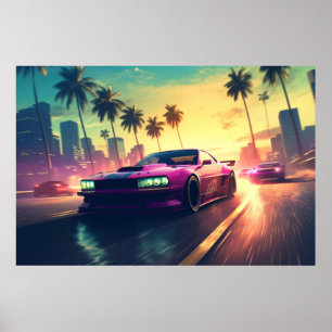 Auto racen voertuig stad lucht poster