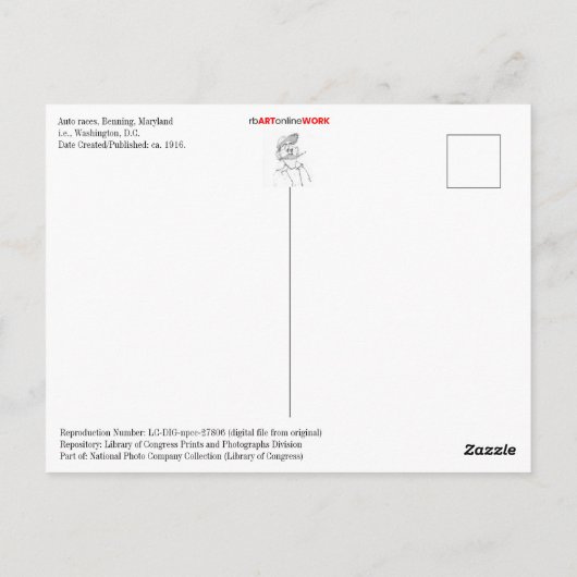 Auto Races bij Benning, Md. Briefkaart (Achterkant)