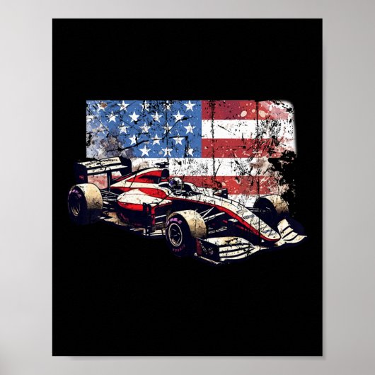 Auto Racing Auto Amerikaanse vlag 4 juli Poster (Voorkant)