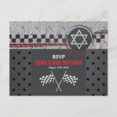 Auto Racing Bar Mitzvah RSVP Briefkaart (Voorkant)