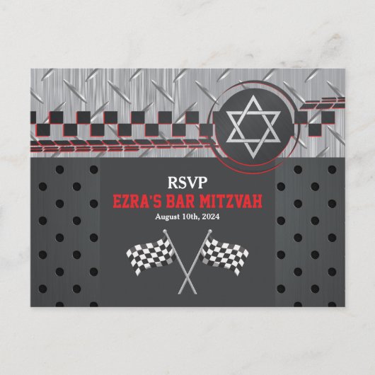 Auto Racing Bar Mitzvah RSVP Briefkaart (Voorkant)