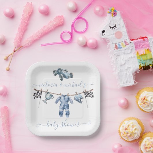 Auto Racing Boy Baby shower Papieren Bordje (Feest)