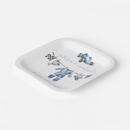 Auto Racing Boy Baby shower Papieren Bordje (Gebogen)