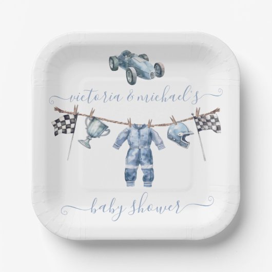 Auto Racing Boy Baby shower Papieren Bordje (Voorkant)